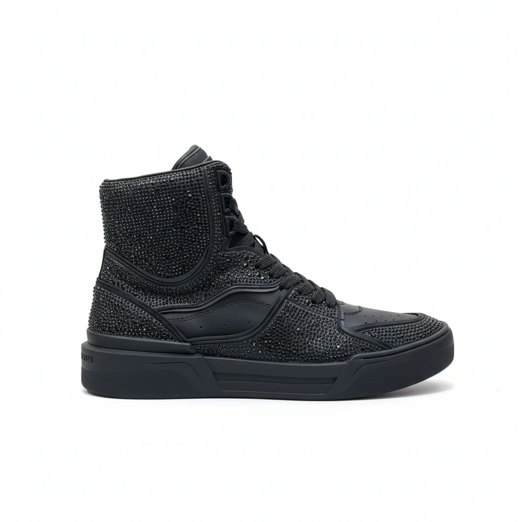 DOLCE & GABBANA Calfskin New Roma high-top sneakers with fusible rhinestones