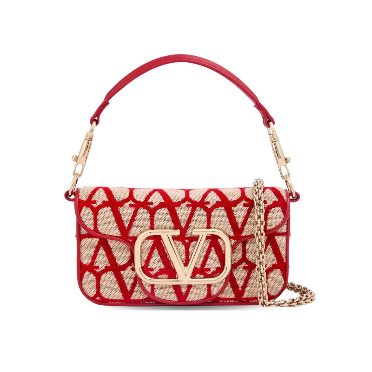 Valentino Garavani Locò Toile Iconographe Shoulder Bag Red 20Cm