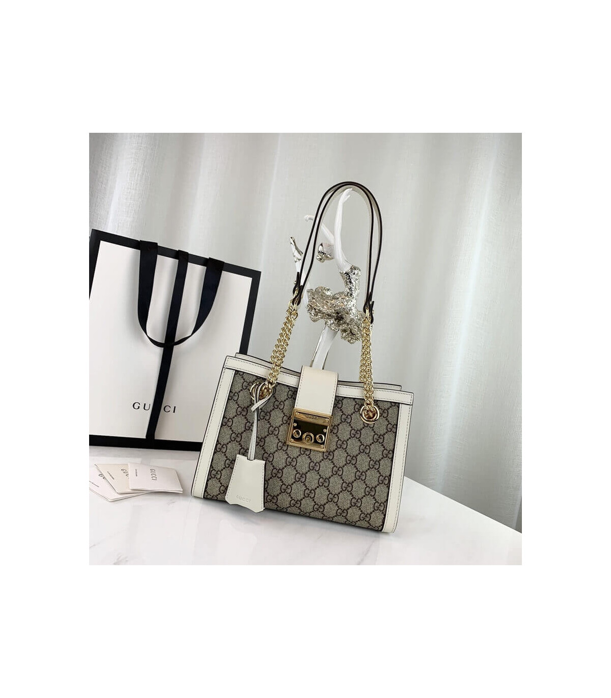 Gucci GG Supreme Padlock Small Shoulder Bag White