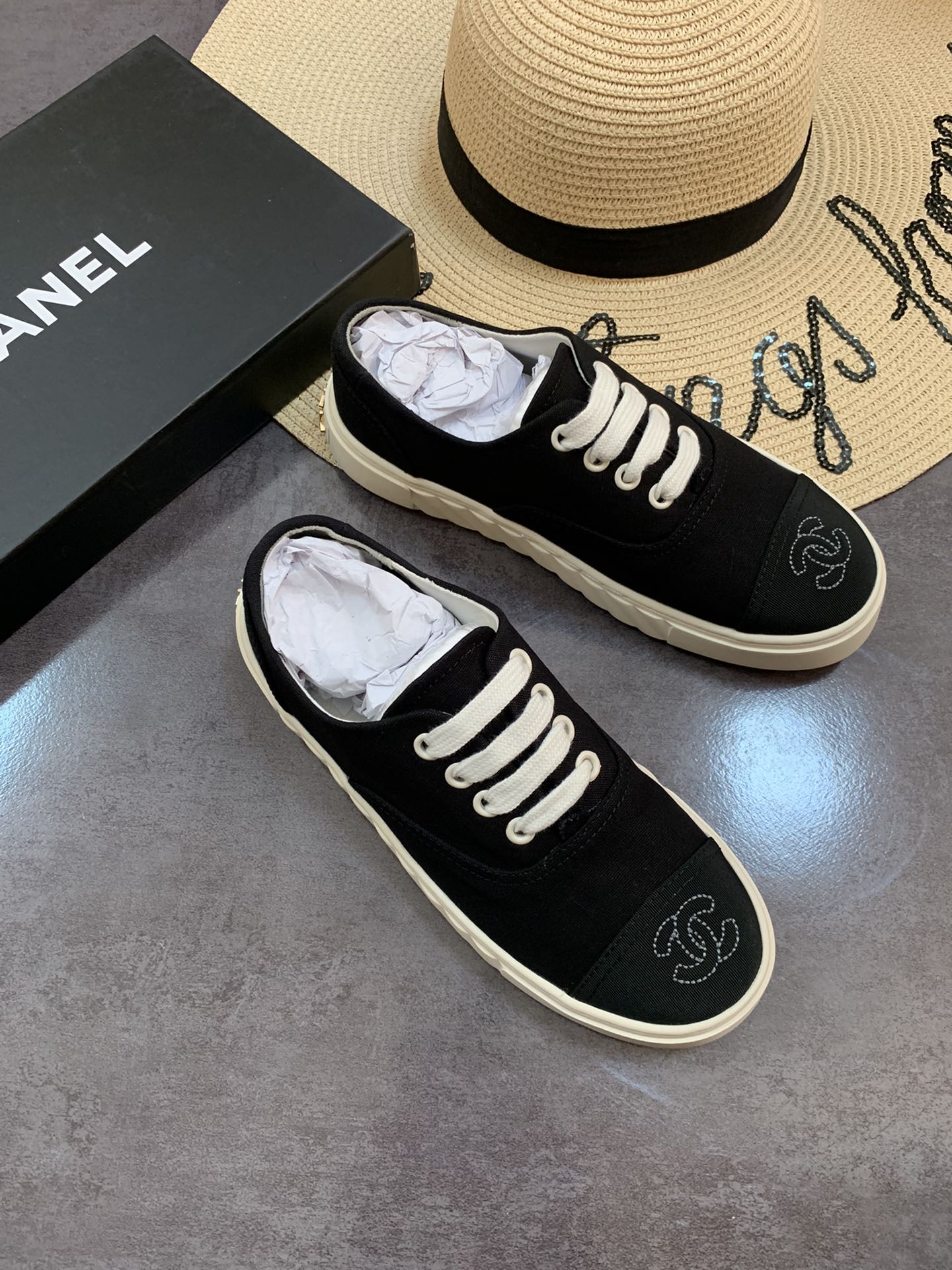 Chanel Cc Sneakers Canvas Mix In Black