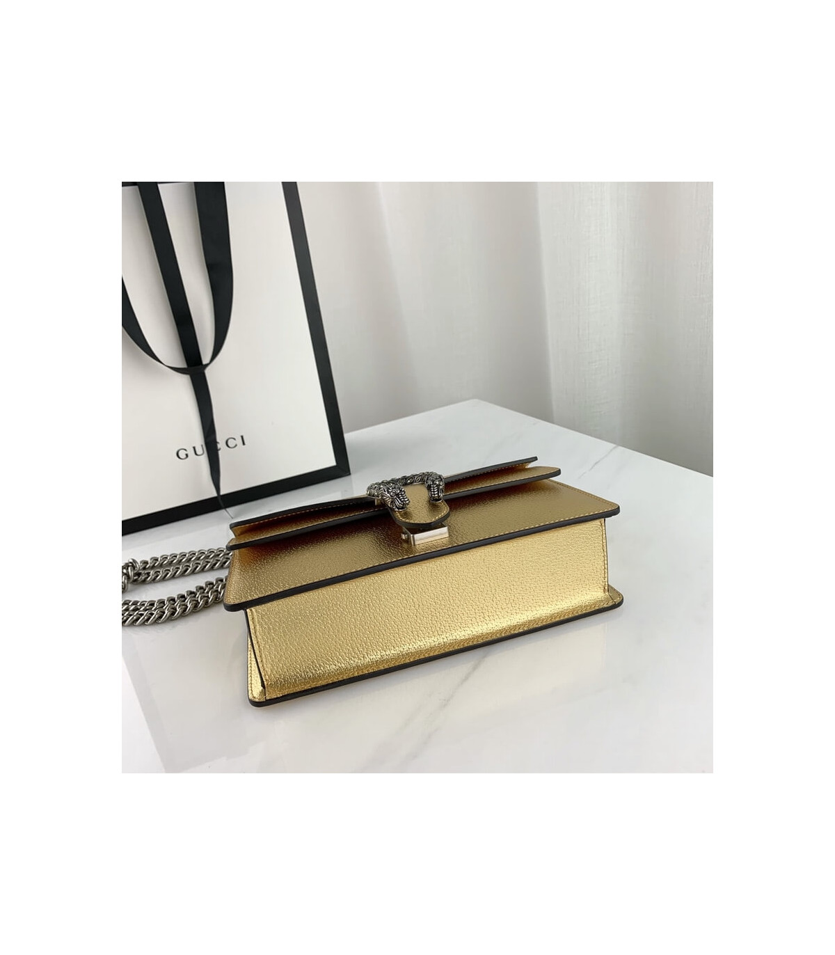 Gucci Dionysus Small Shoulder Bag in Gold Lame Leather
