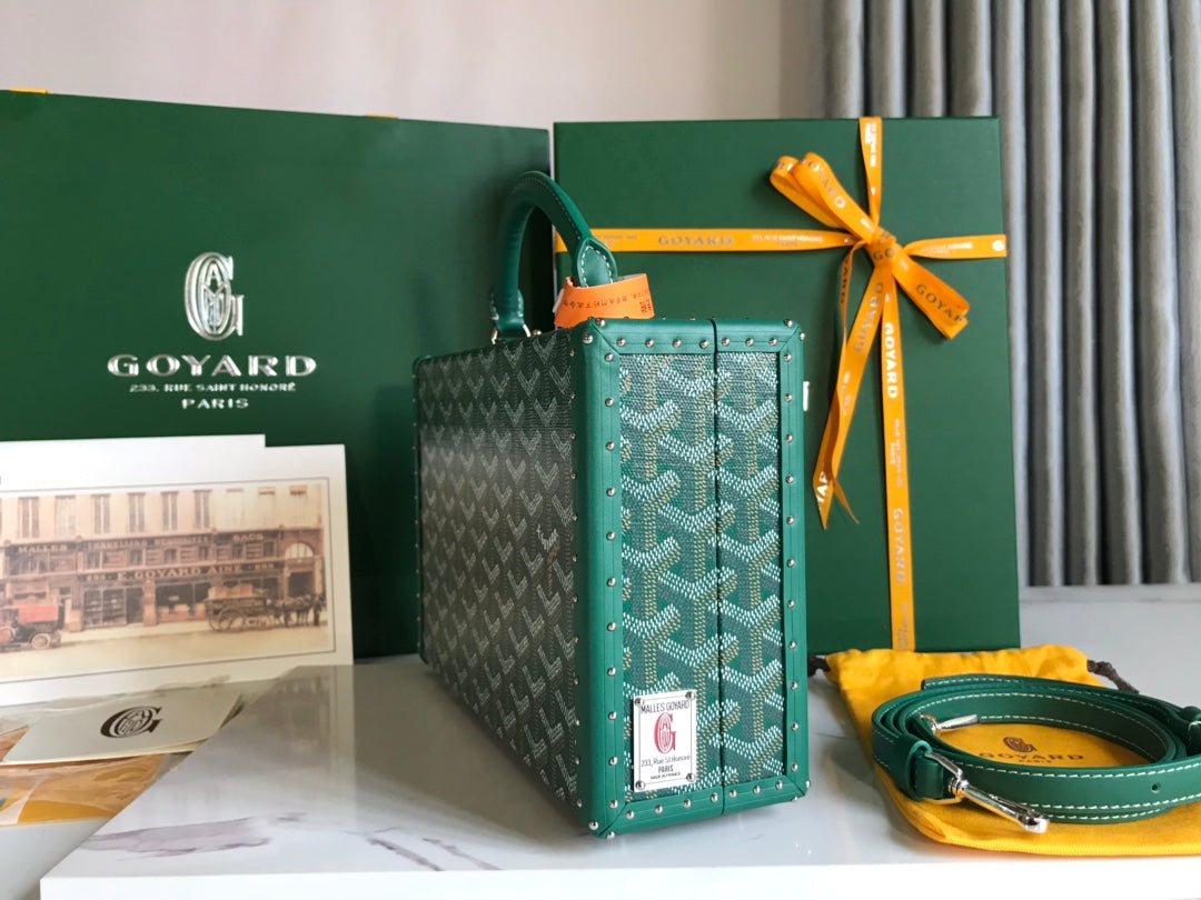 Goyard Grand Hôtel Trunk Bag 24.5cm Green Goyardine Canvas And Calfskin