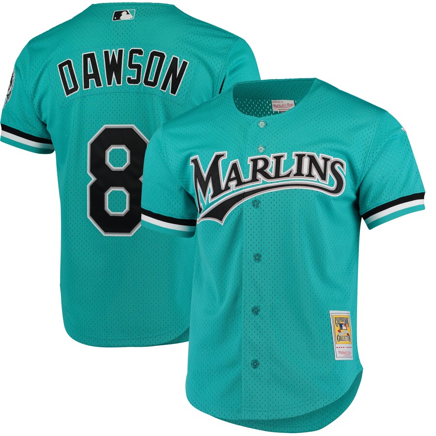 Andre Dawson Florida Marlins Mitchell&Ness Cooperstown Collection Mesh Batting Practice Button-Up Jersey Teal