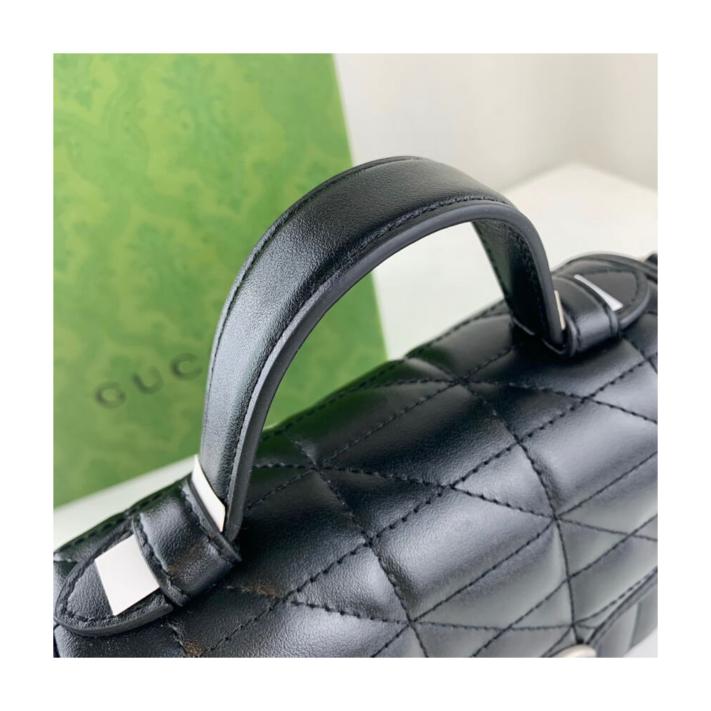 Gucci GG Marmont Black Matelasse Leather Mini Top Handle Bag