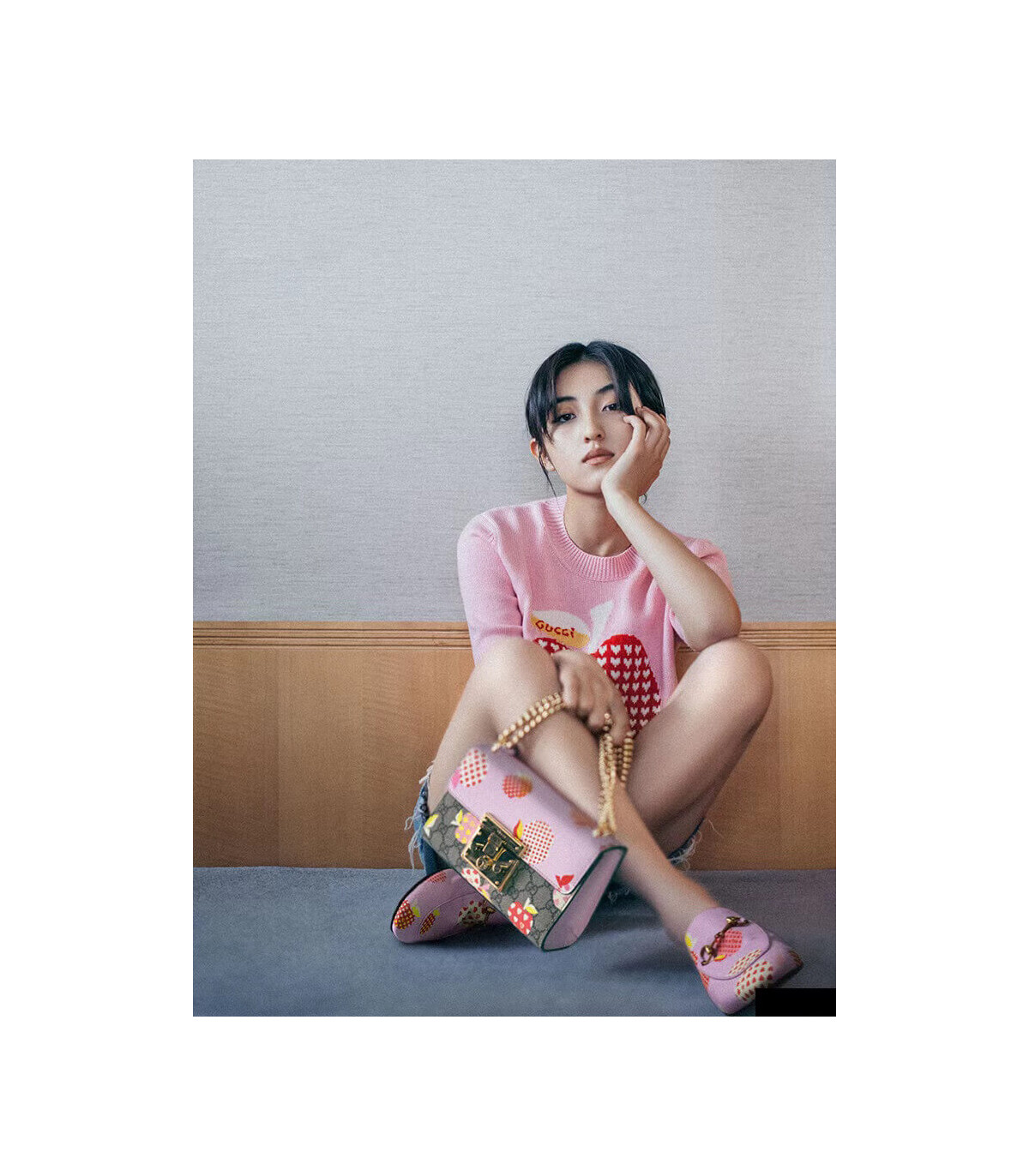 Gucci Padlock Heart Apple Pattern Small Shoulder Bag Pink