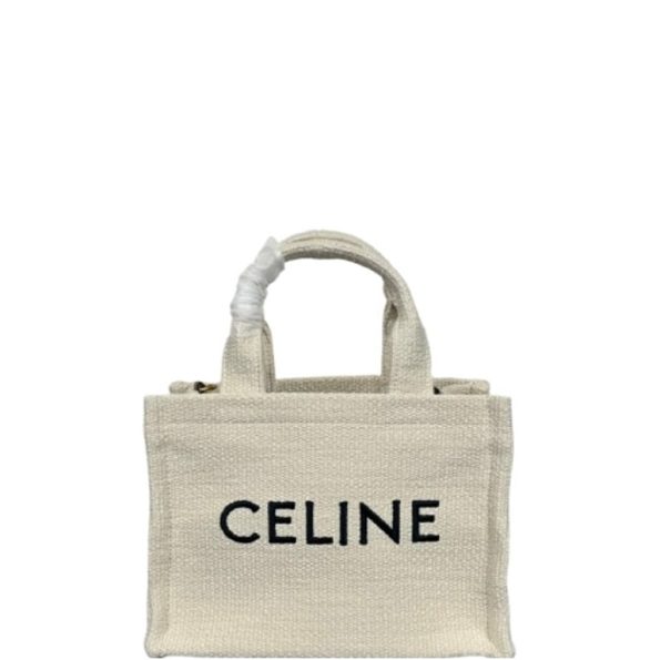 CELINE SMALL CABAS THAIS IN TEXTILE WITH JACQUARD IN WHITE 25CM