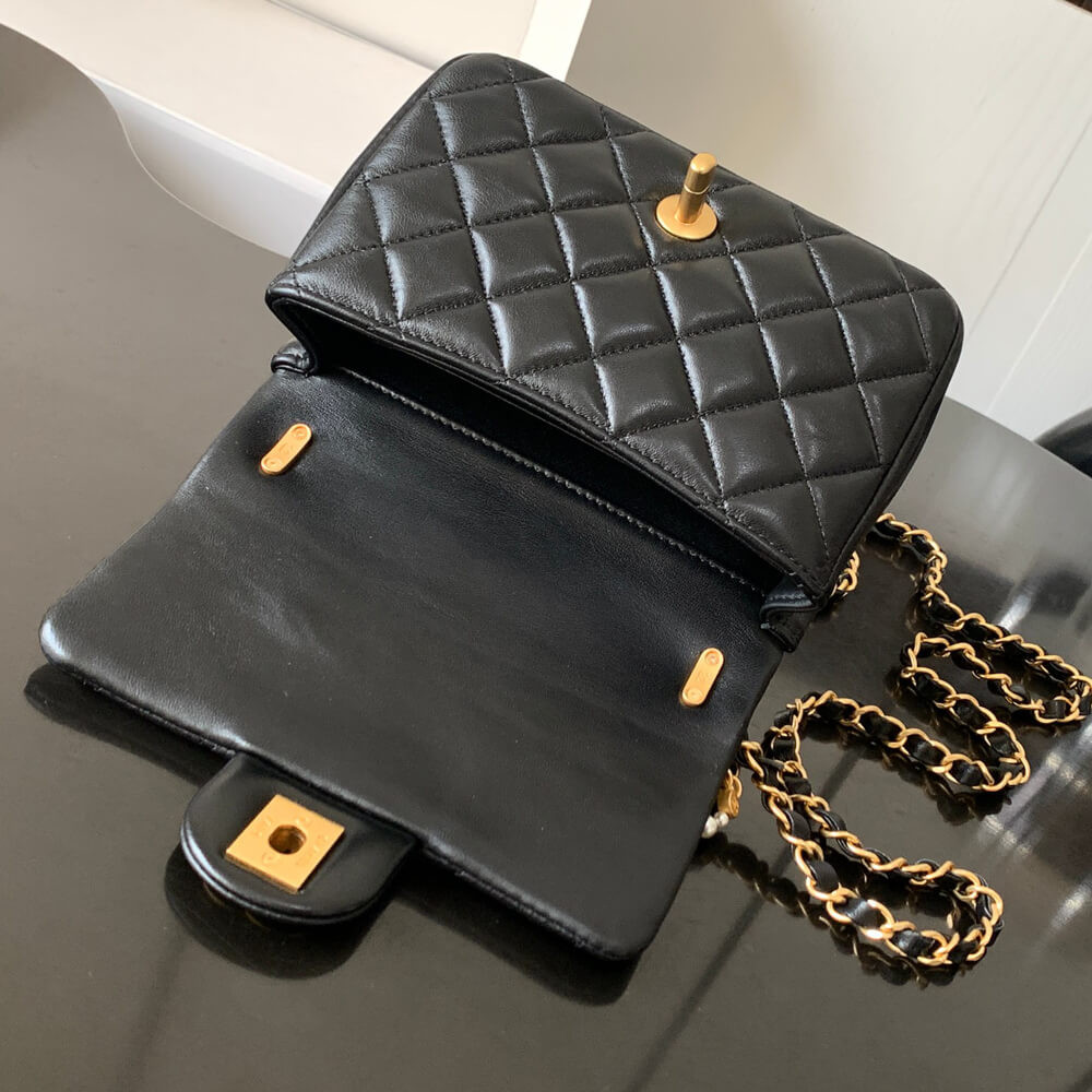 Chanel Mini Flap Bag with Pearl Top Handle Chain