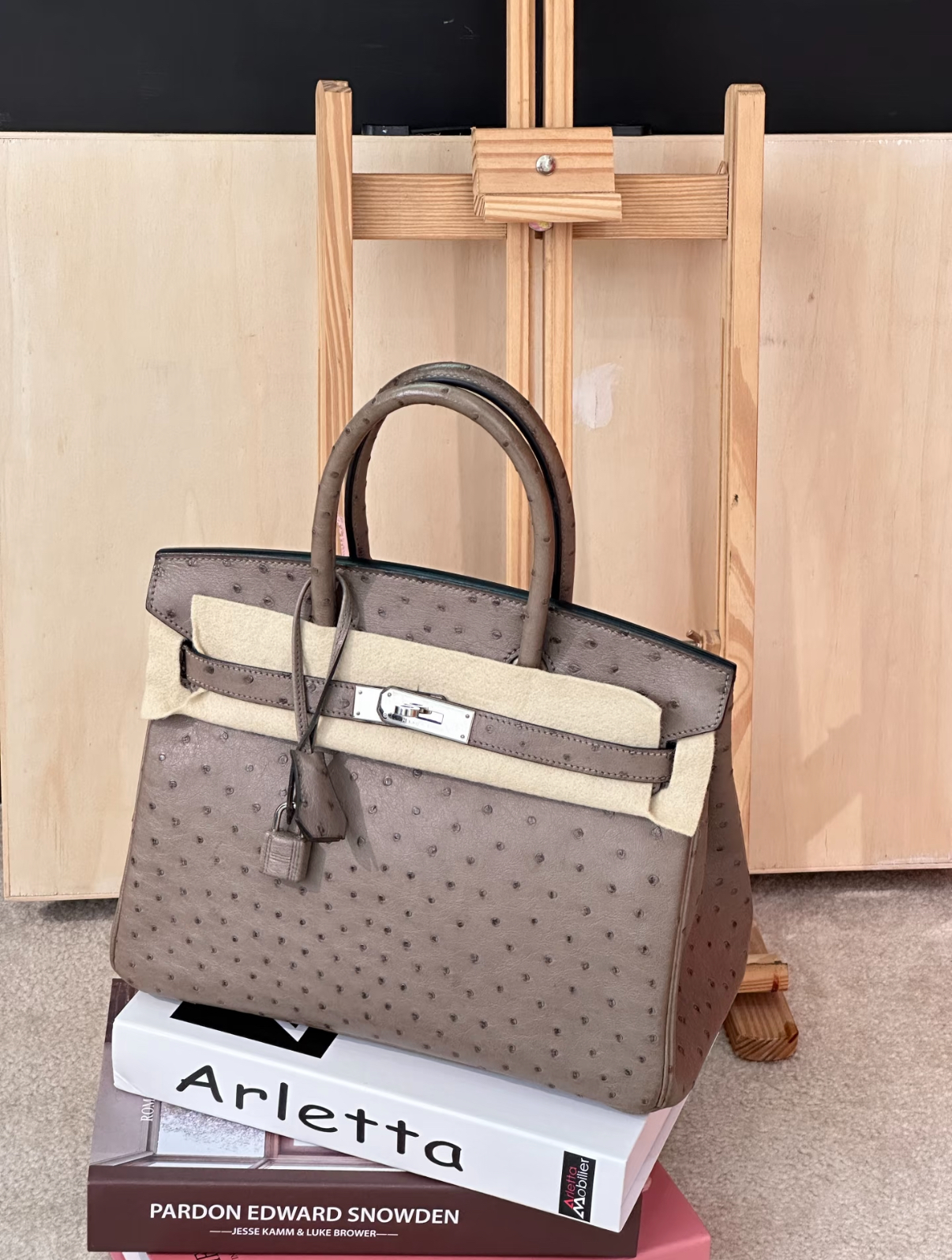Birkin 25-35 silver Cumulonimbus clouds gray custom Ostrich leather