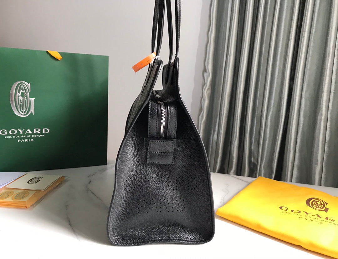 Goyard Hardy Pm Bag 40 Cm Black Goyardine Canvas And Taurillon Leather Trim