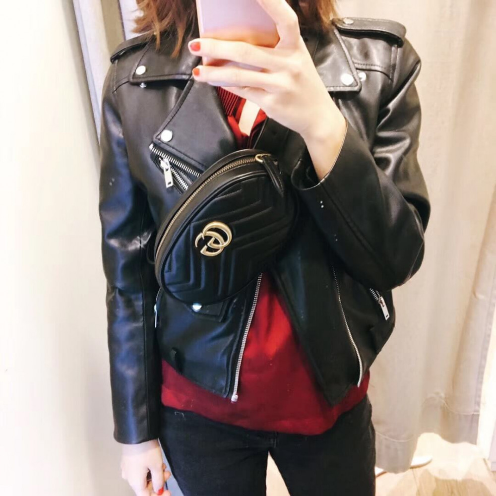 Gucci GG Marmont Matelasse Leather Belt Bag Black