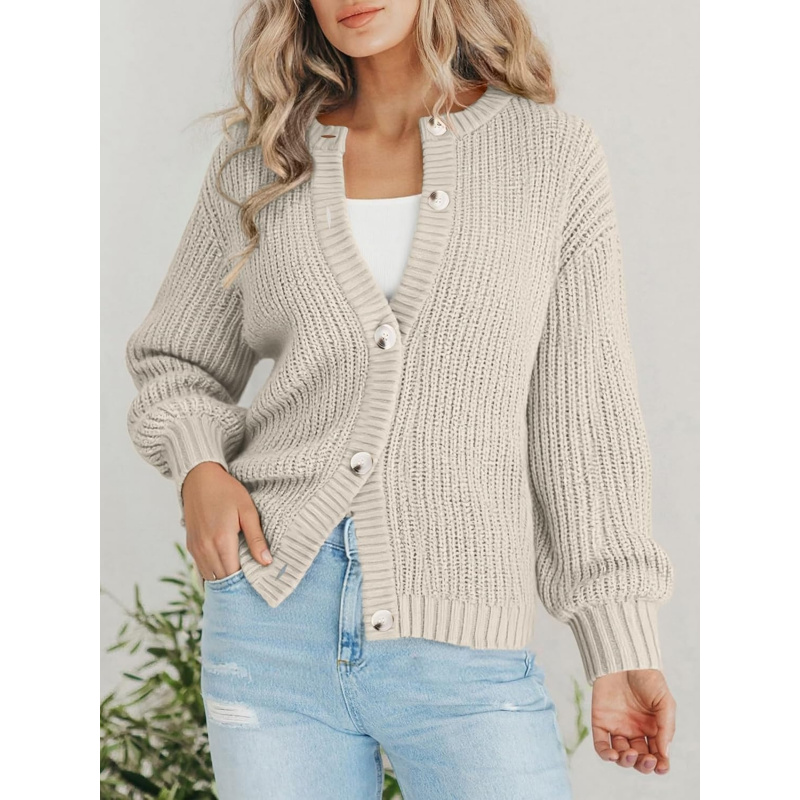 Women's Chunky Knit Open Front Sweater Crewneck