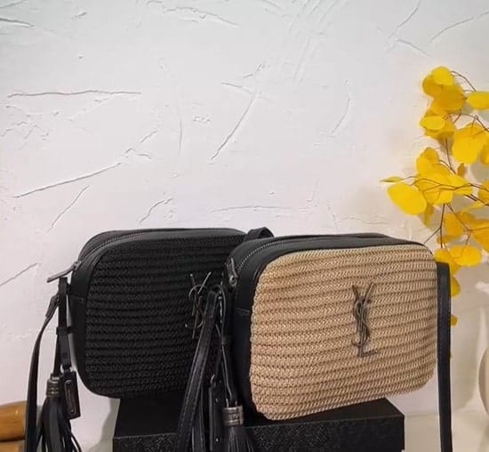 Saint Laurent Lou Camera Bag In Raffia And Smooth Leather Naturel 24Cm