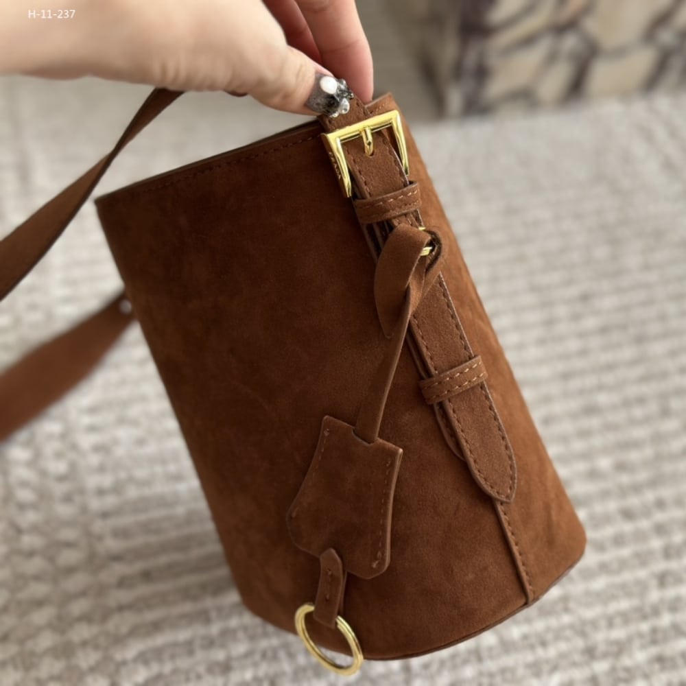 Prada Suede Mini Bucket Bag Cinnamon 18Cm