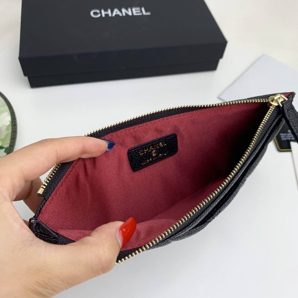 Chanel Classic Zip Pouch Caviar Wallet Black 22Cm