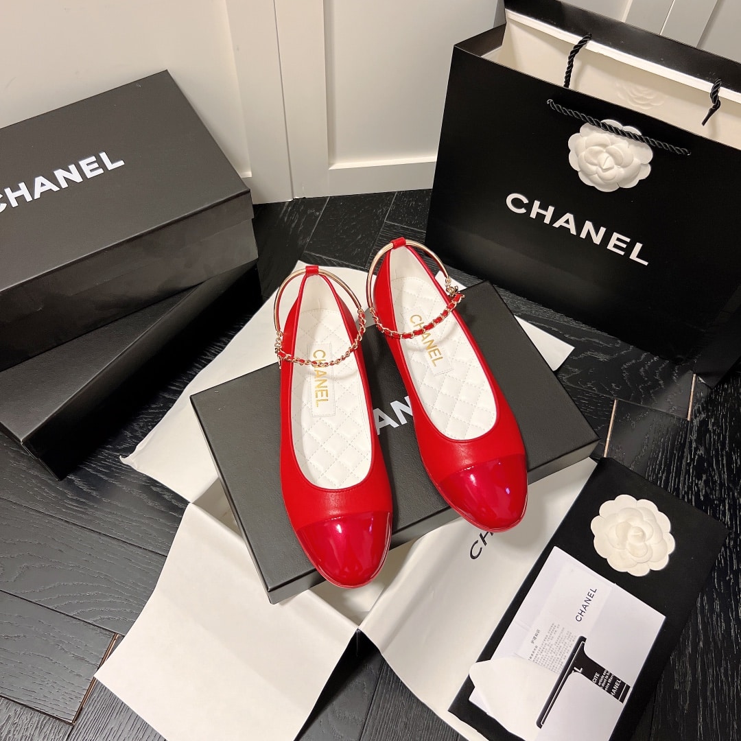 Chanel Interlocking Cc Logo Ballet Flats Red