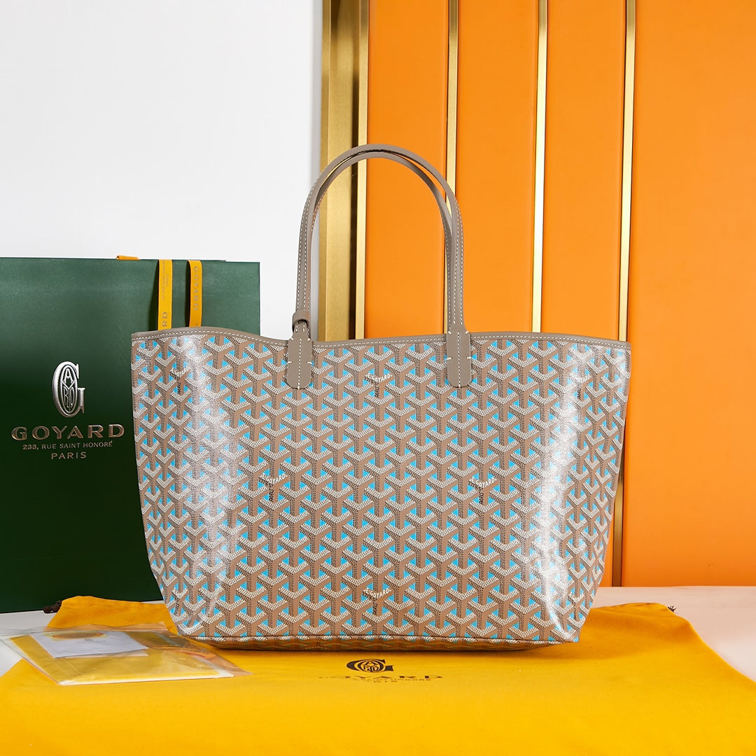 Goyard Saint Louis Pm 34Cm Brown Sky Blue Canvas Chevroches Calfskin