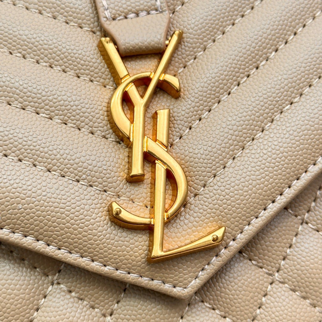 Saint Laurent Envelope Medium Chain Bag In Mix Matelasse Grain De Poudre Embossed Beige 24Cm
