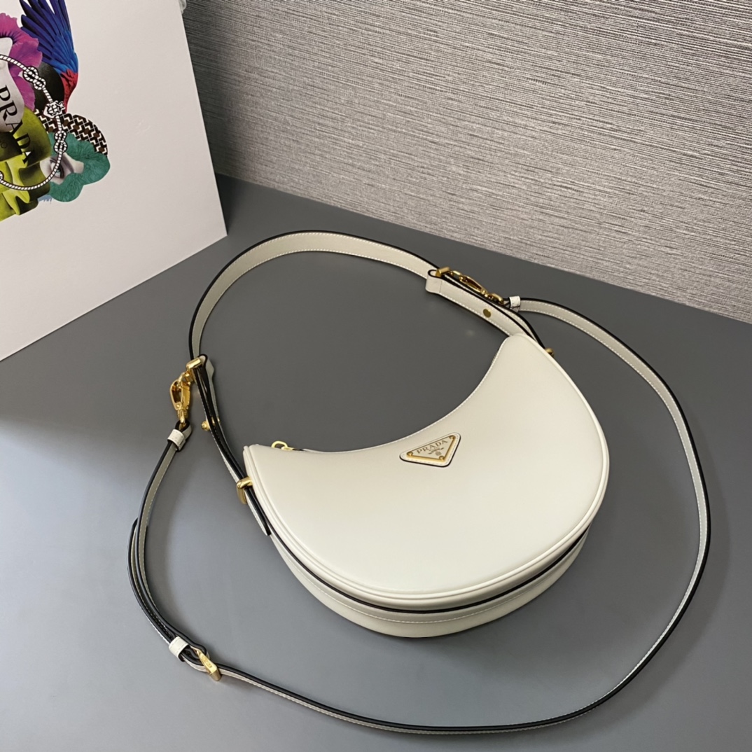 Prada Arqué Leather Shoulder Bag White 22.5cm