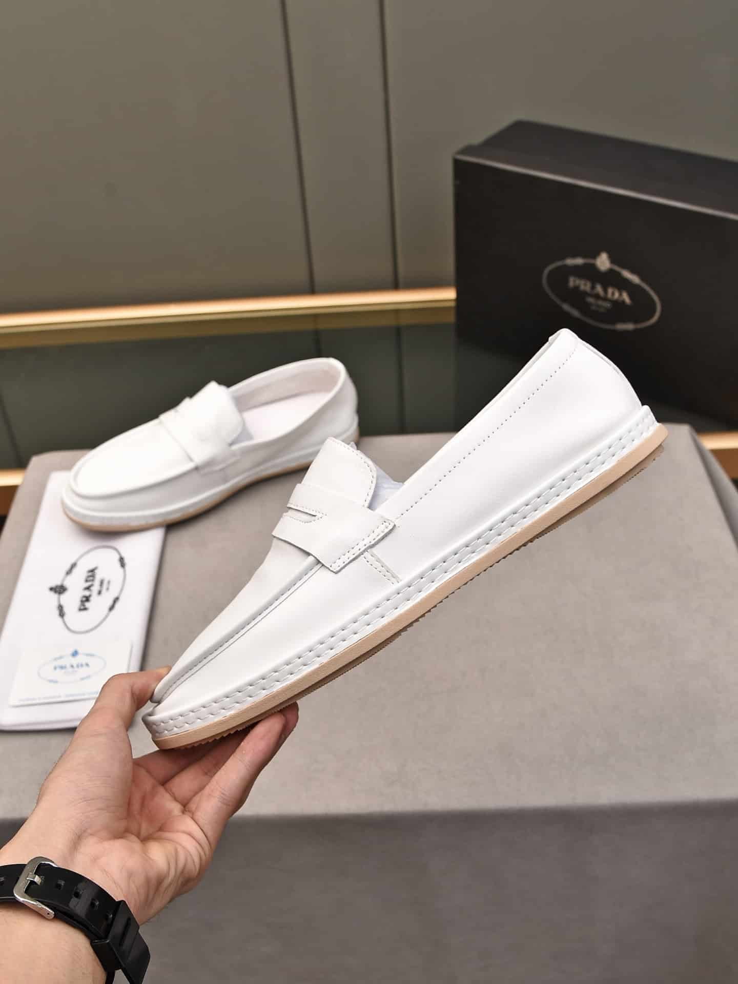 Prada Men’S Flat Loafers Leather White