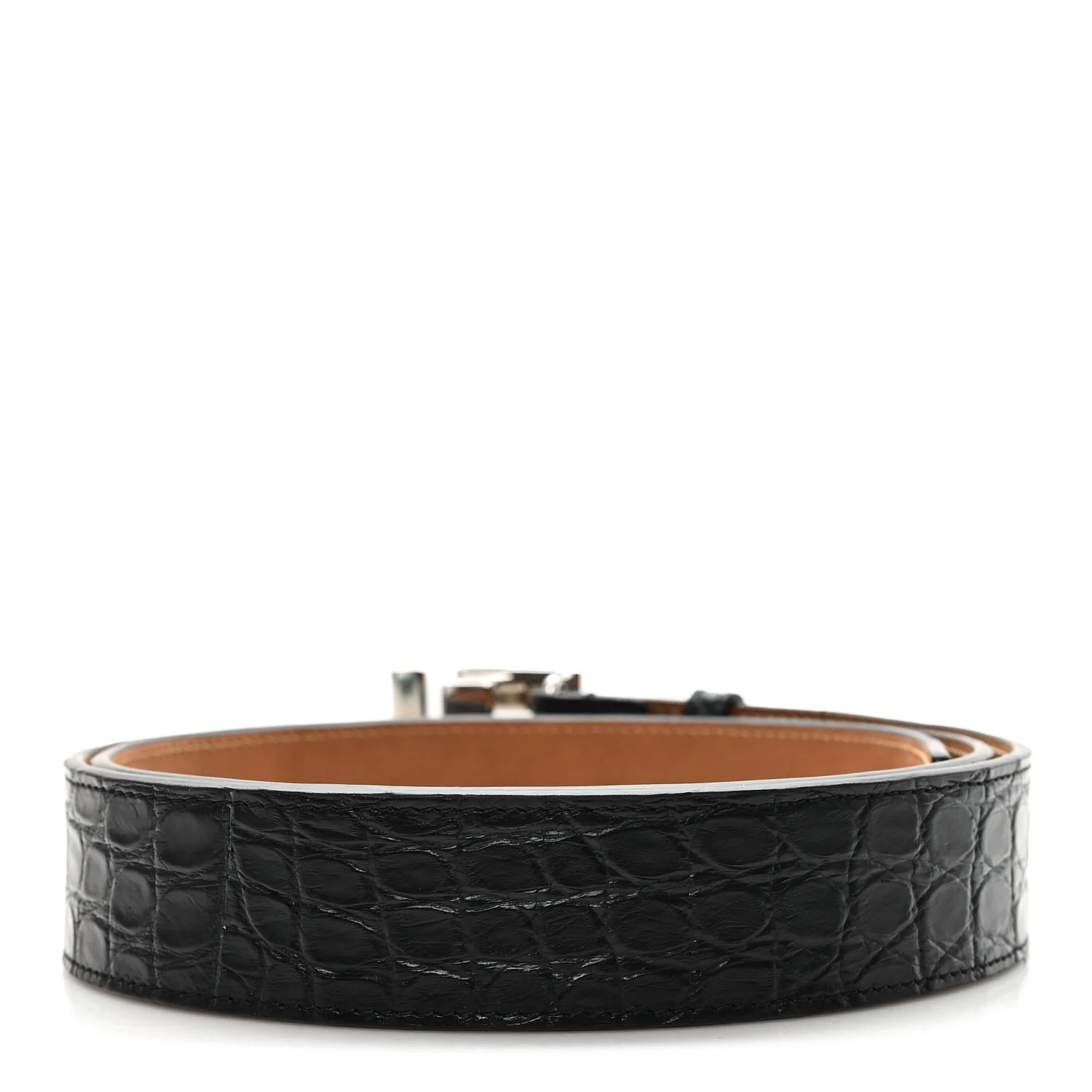 Calfskin Crocodile Embossed FF Belt 105 42 Black