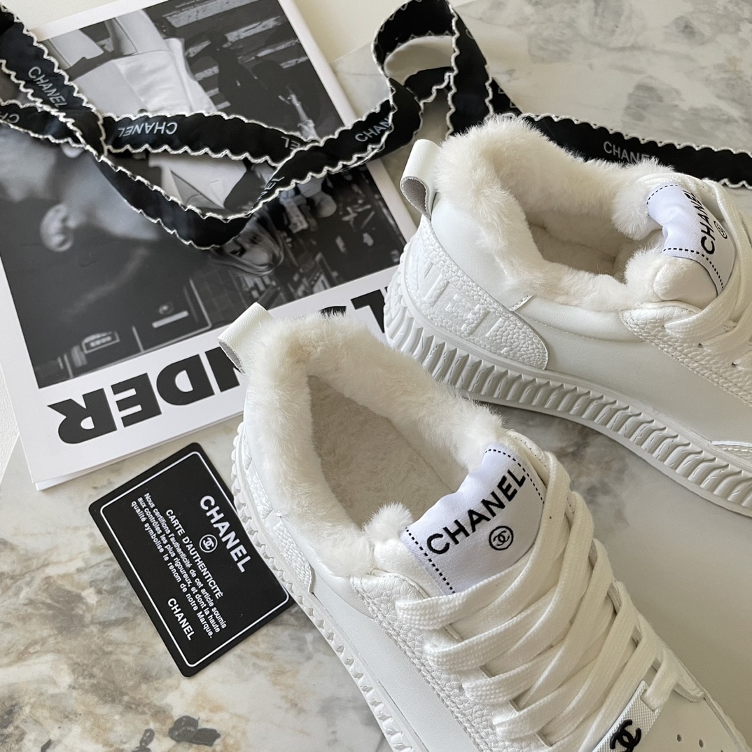 Chanel Winter Fur Sneakers White