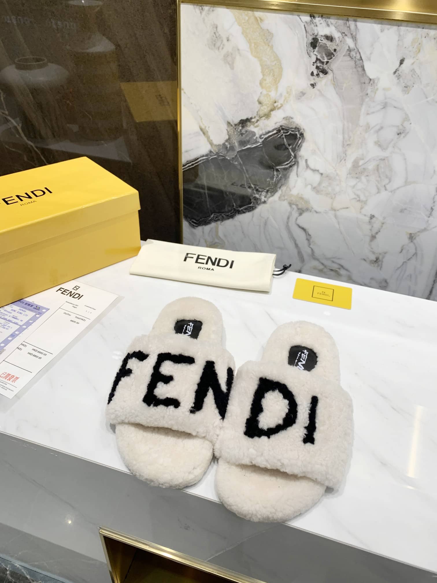 Fendi Shearling Slides White