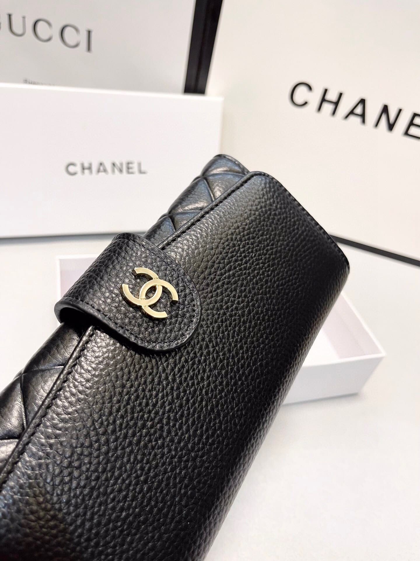 Chanel Classic Long Flap Wallet Black 19Cm