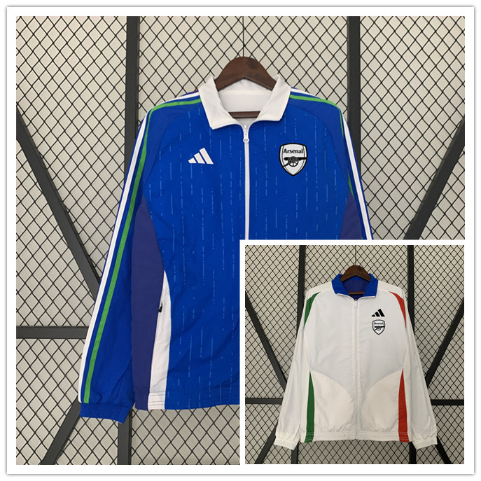 2024/2025 Arsenal Reversible Windbreaker Blue-White Soccer Jersey 1:1 Thai Quality