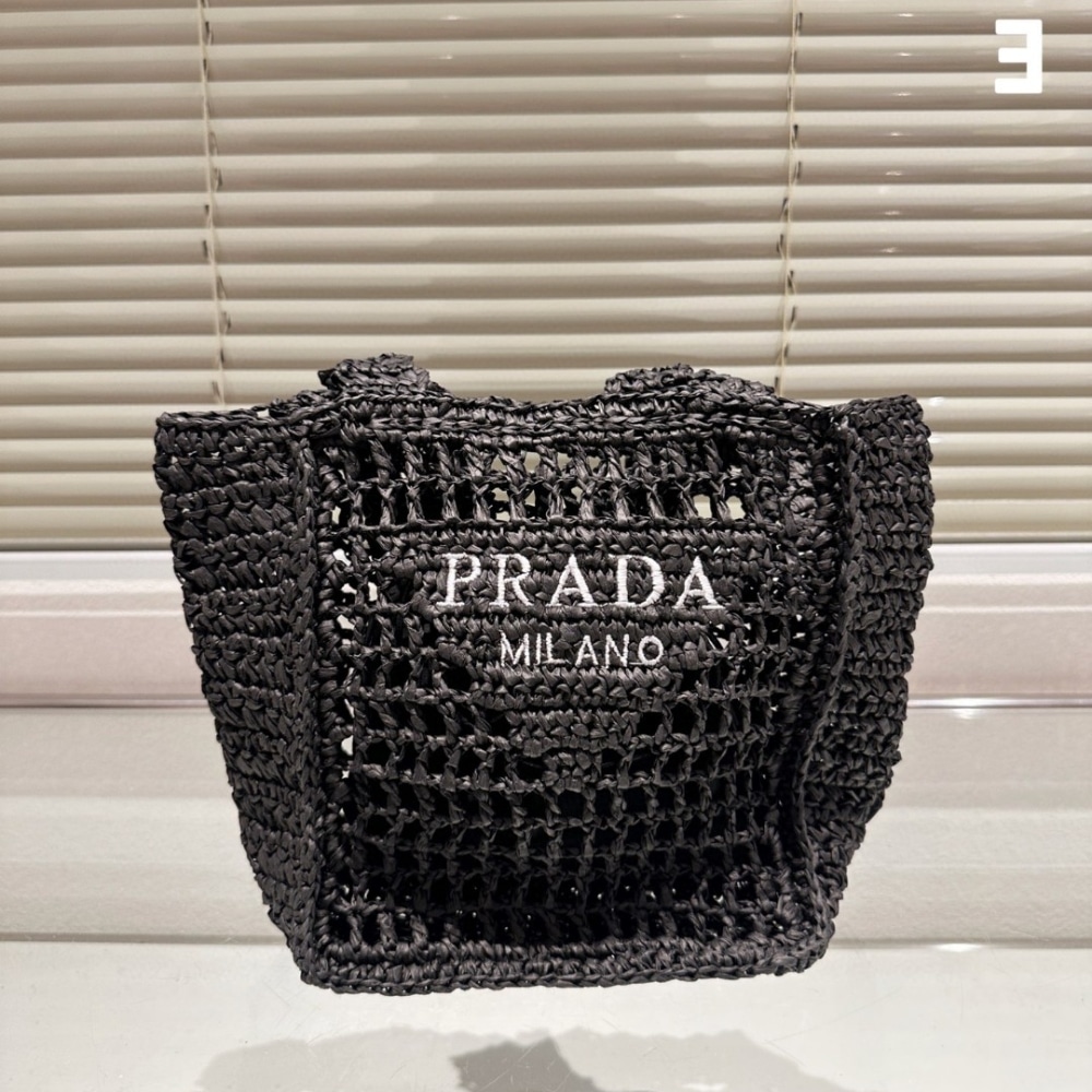 Prada Small Raffia Tote Black 22cm 1Bg444
