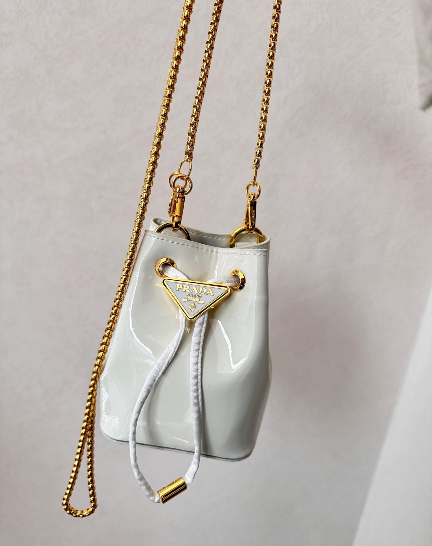 Prada Patent Leather Mini Pouch White 14Cm