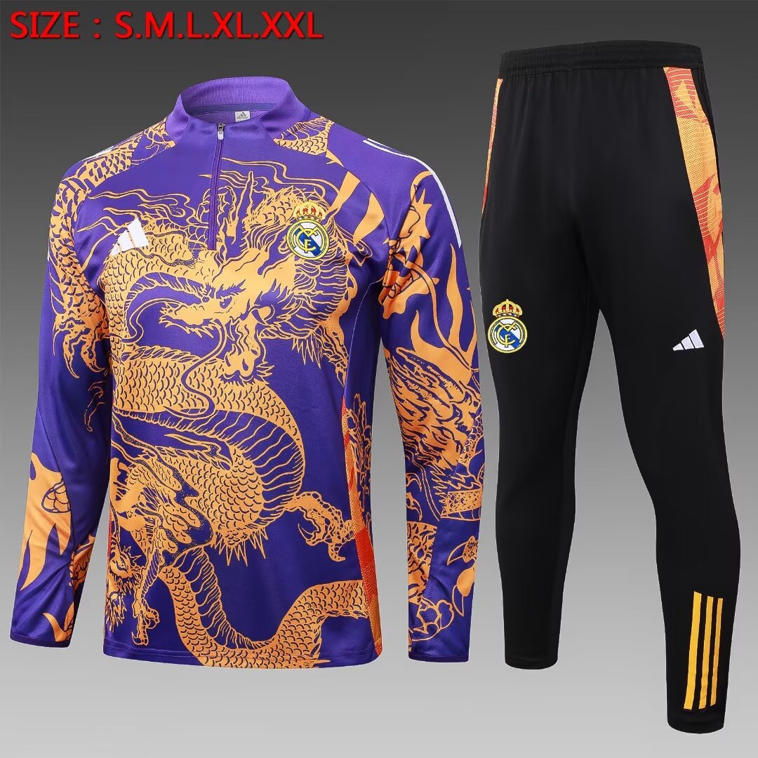 2024/2025 Real Madrid Half-Pull Training Suit Purple Dragon Football Shirt 1:1 Thai Quality