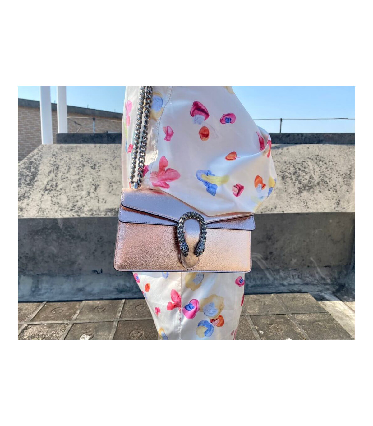 Gucci Dionysus Small Shoulder Bag in Rose Gold Lame Leather