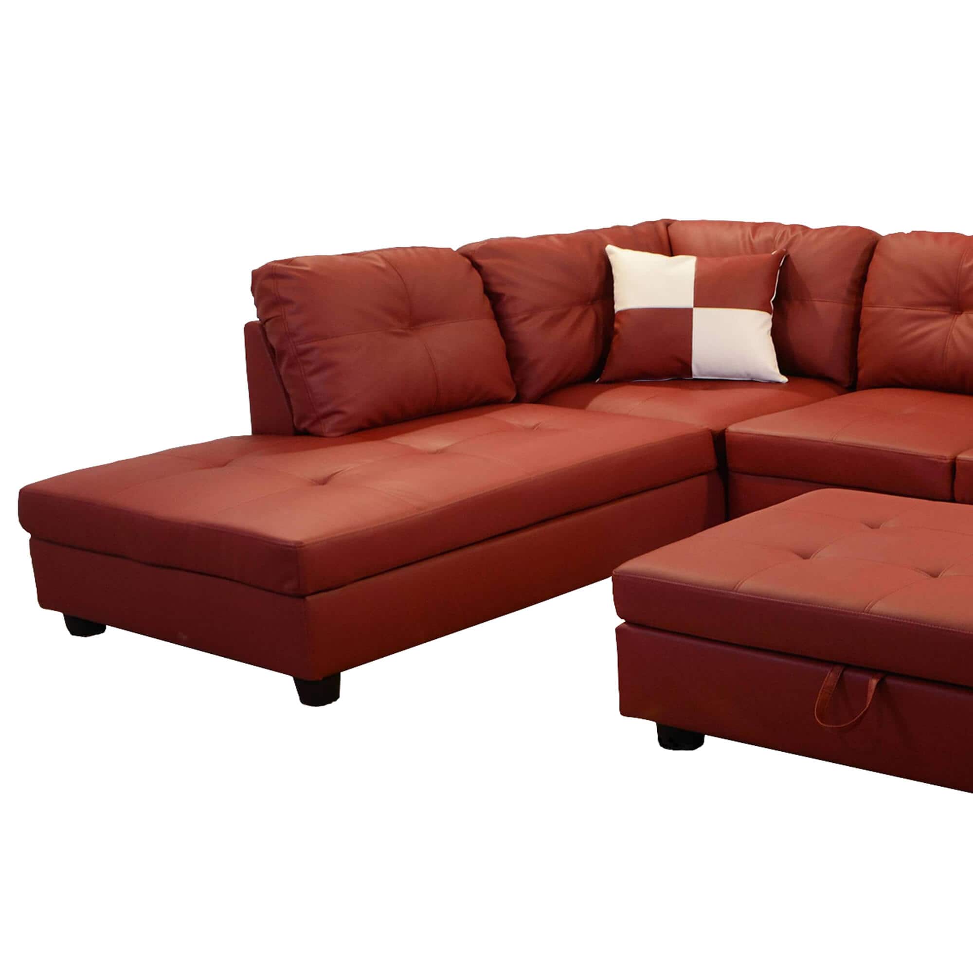Leather 3-seater modular sofa with footstool