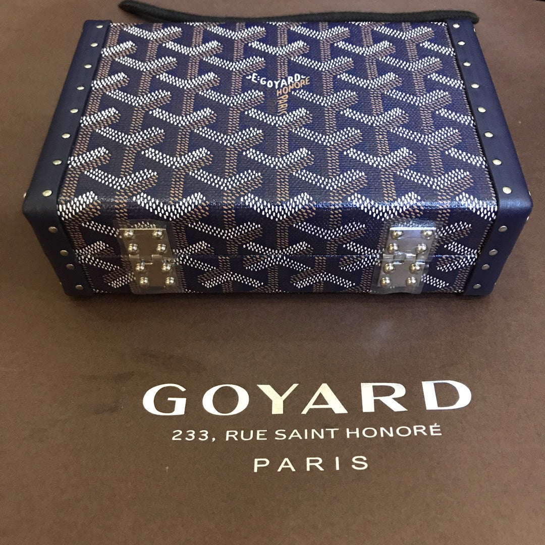 Goyard Minaudiere Trunk Bag 17Cm Navy Blue Canvas