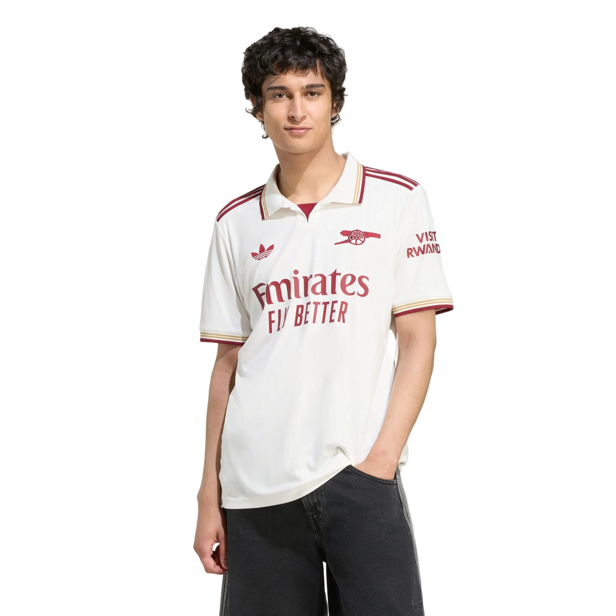 adidas Saka Men's Arsenal FC Third Jersey 25/26 w/ NRFR + EPL Patches (White/Burgundy)