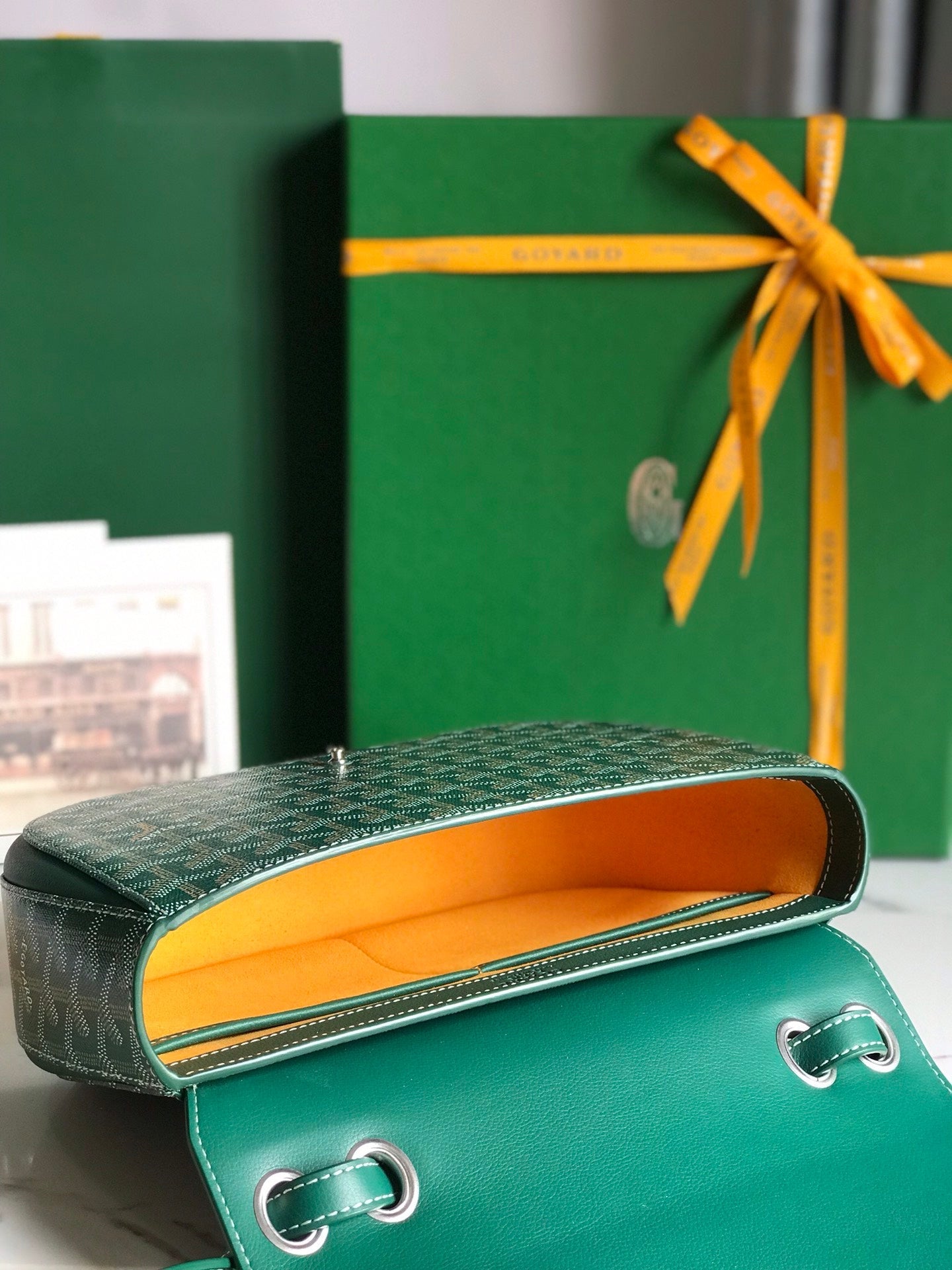 Goyard 233 Bag 25 Cm Green Calfskin And Goyardine Canvas 25cm