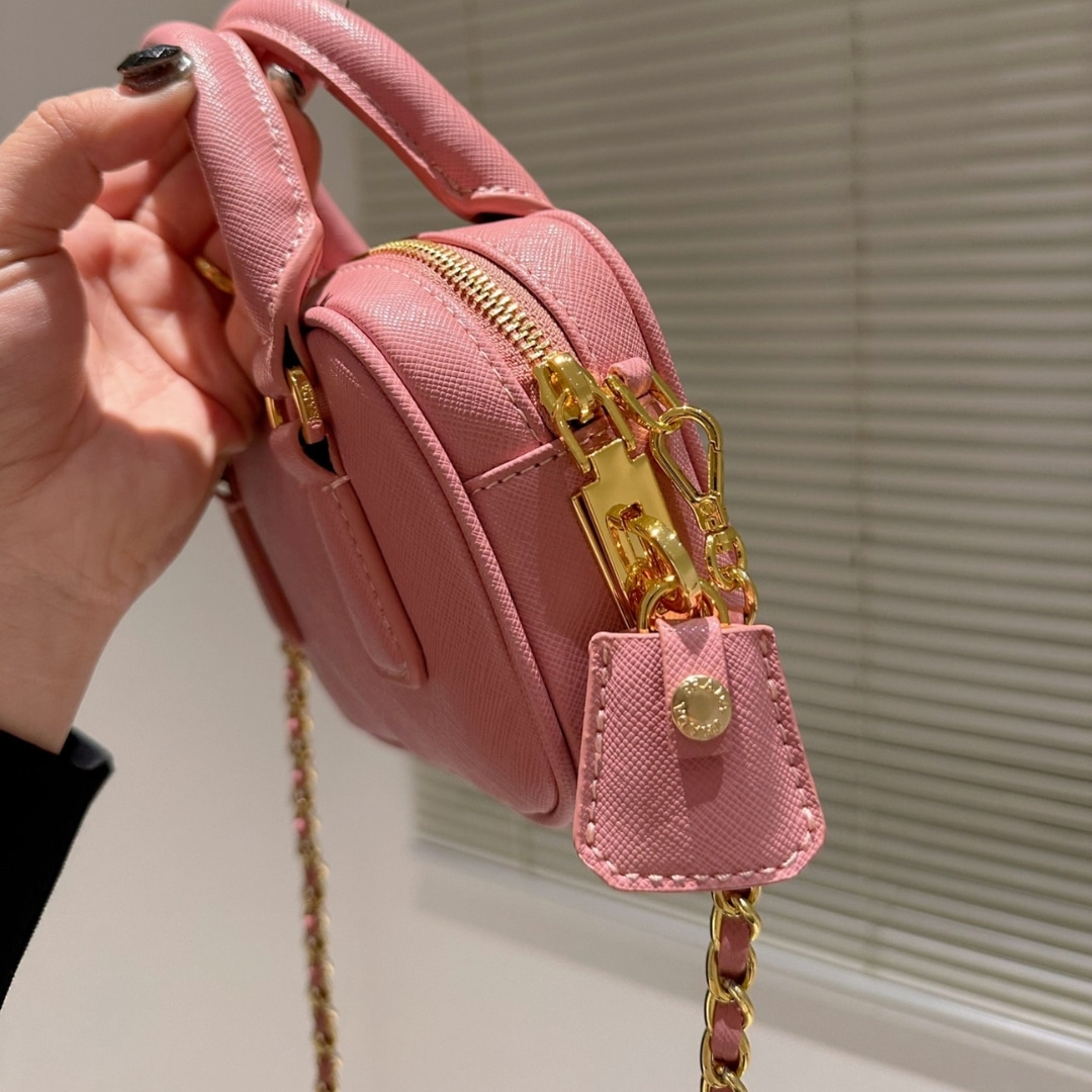 Prada Saffiano Lux Signature Mini Bauletto Bag Pink 19Cm