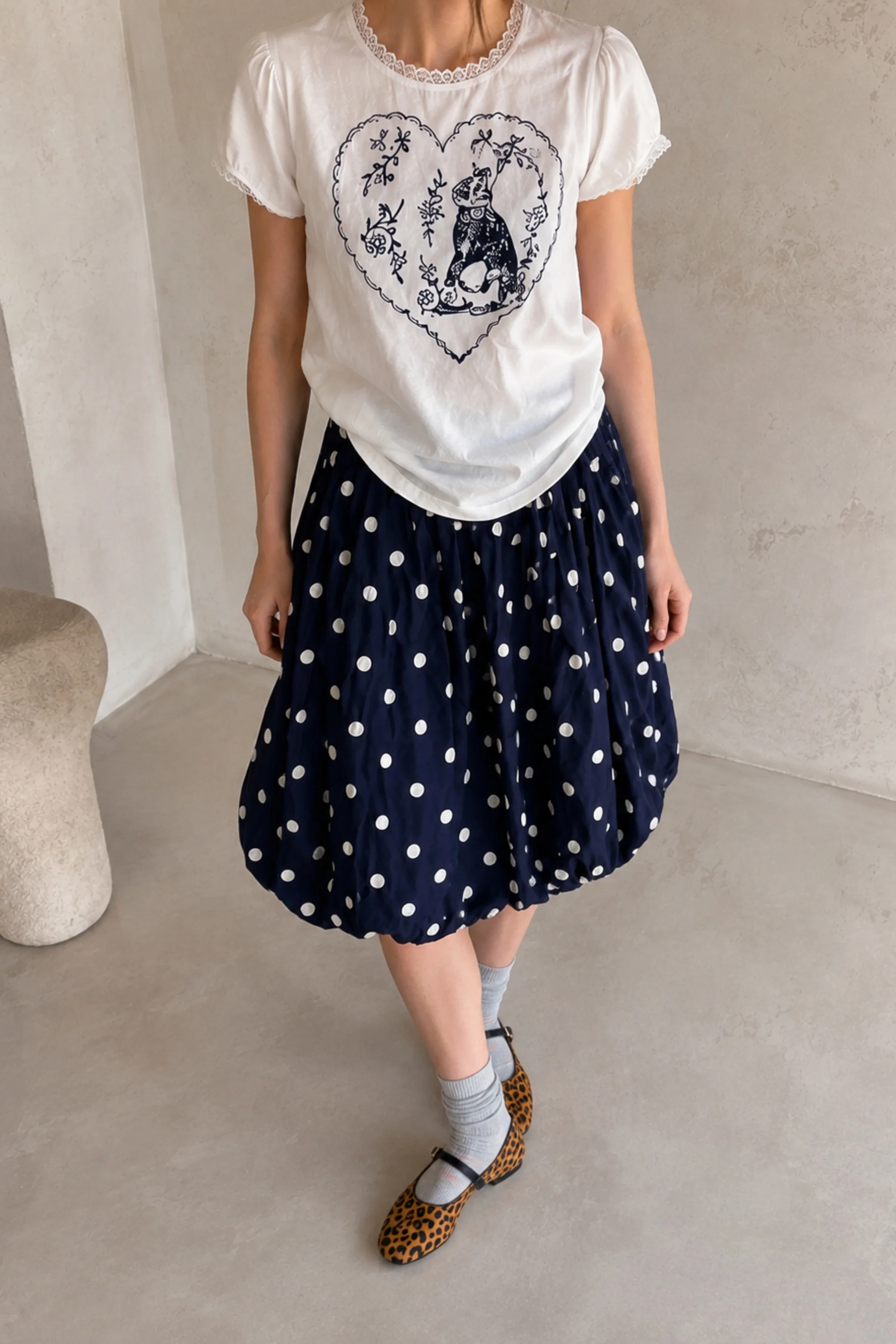 Navy Polka Bubble Skirt
