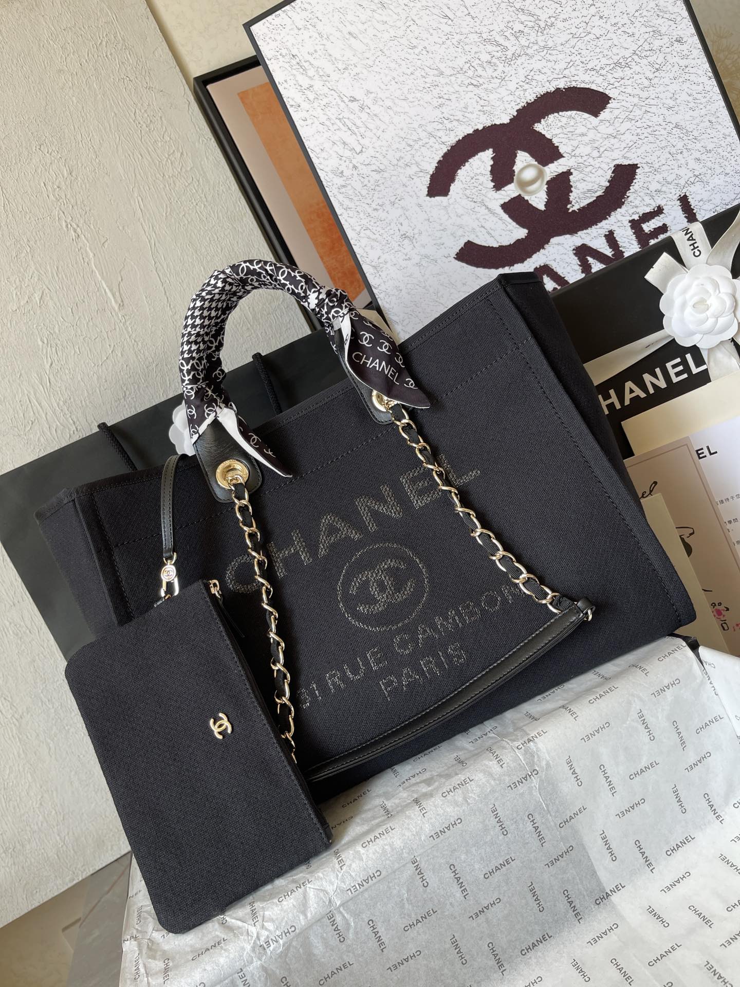 Deauville Large Canvas Tote Bag with Gold-Tone Hardware