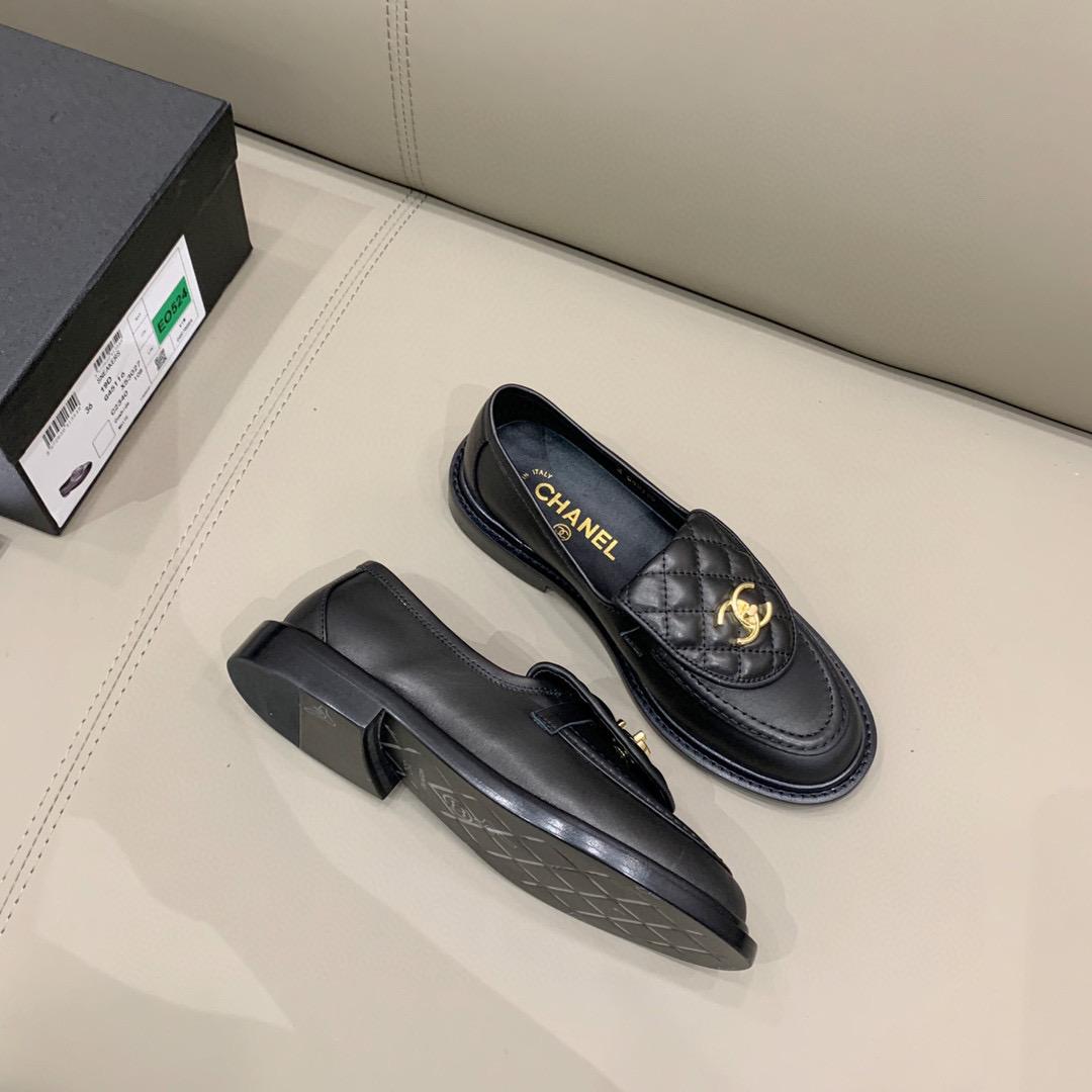 Chanel Quilted Leather Loafers Black with Gold CC Logo