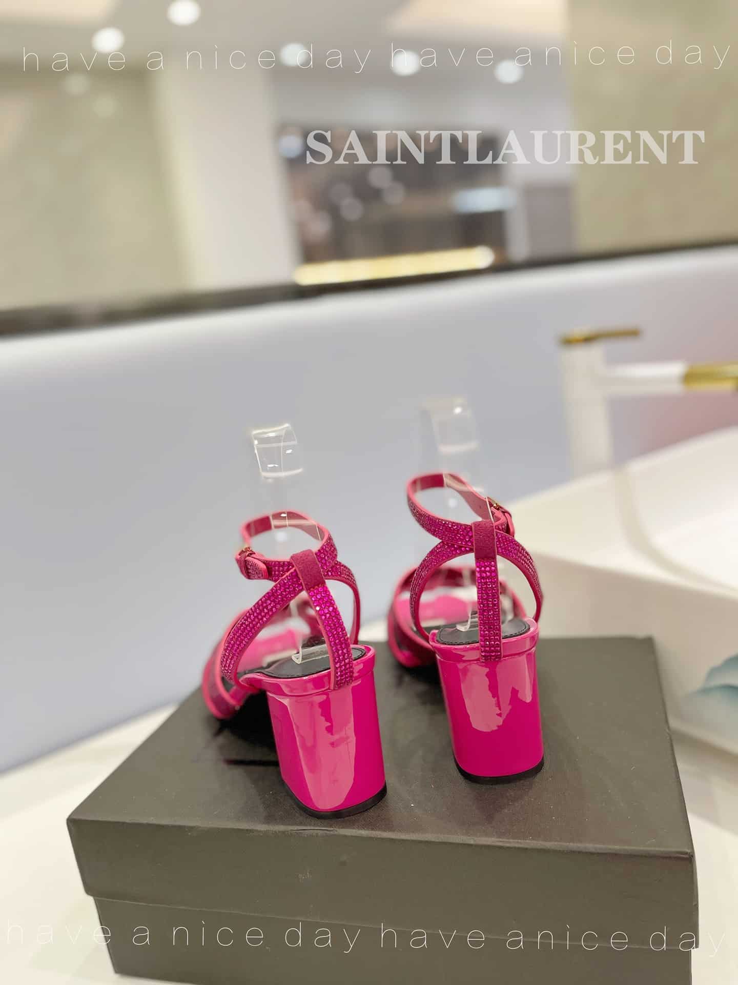 Saint Laurent Tribute Leather Sandals Metallic Pink
