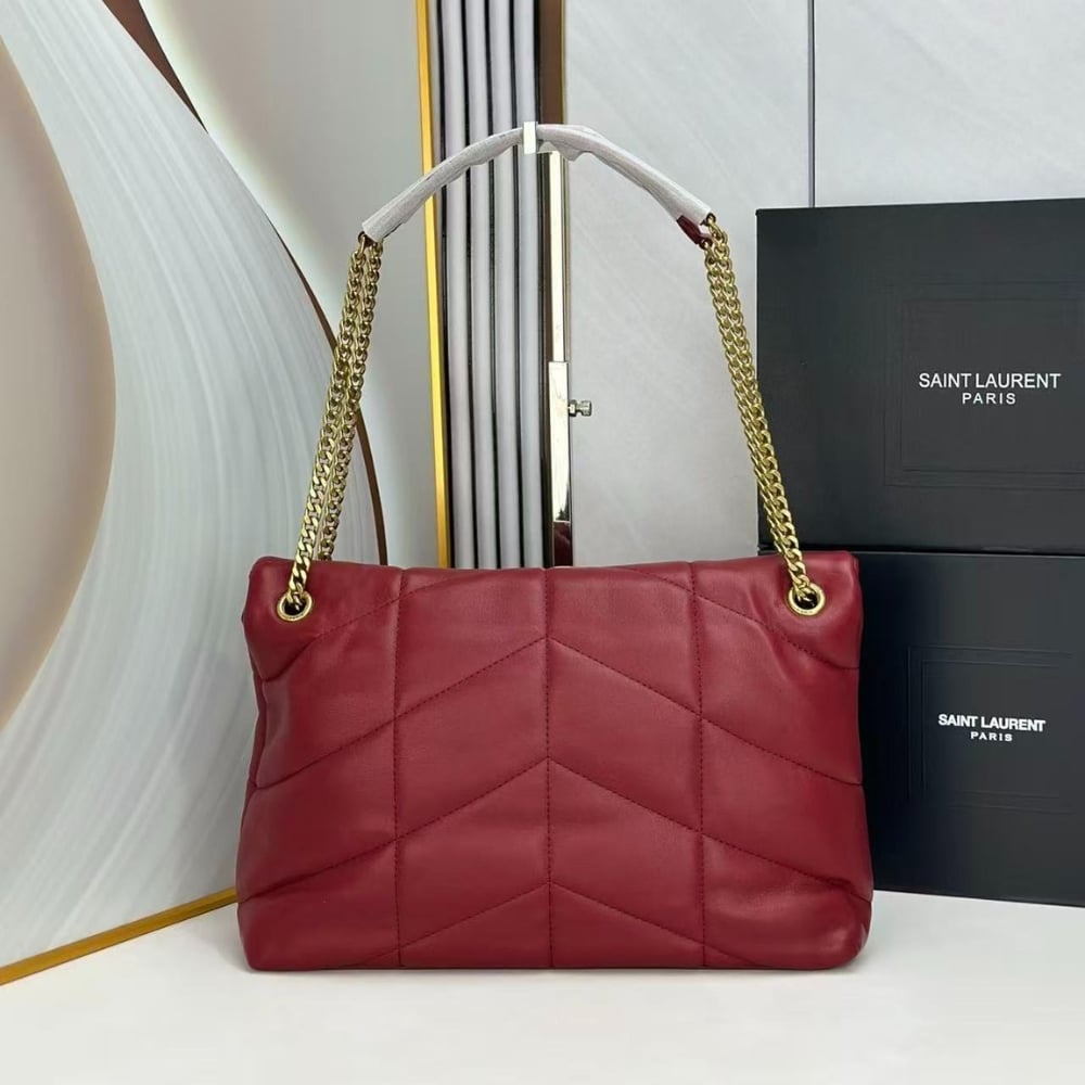 Saint Laurent Puffer Small In Leather Gold Hardware Red 29Cm