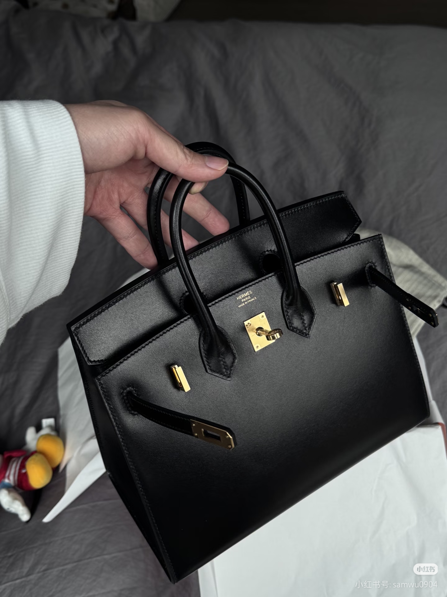 Birkin 25-35 Box Leather Black with Gold Hardware Custom