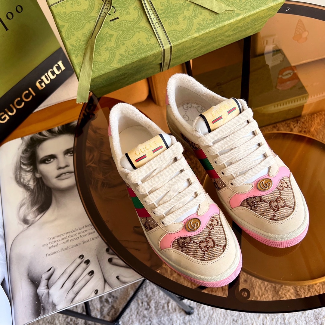 Gucci Women’S Screener Sneaker With Crystals Pink ?677423 9Sfr0 2587