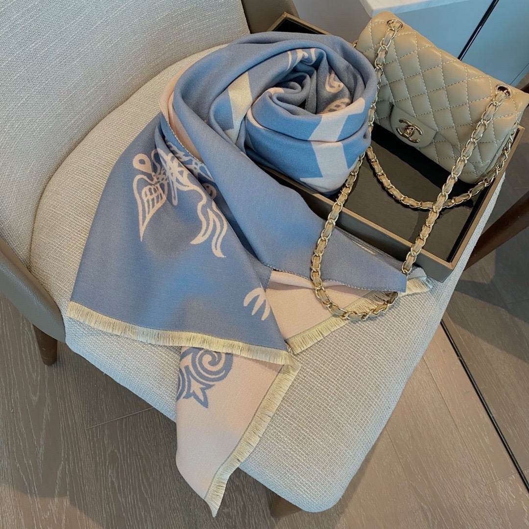 Hermes Cashmere Wool Scarf Wrap Shawl In Blue And Pink 180cm