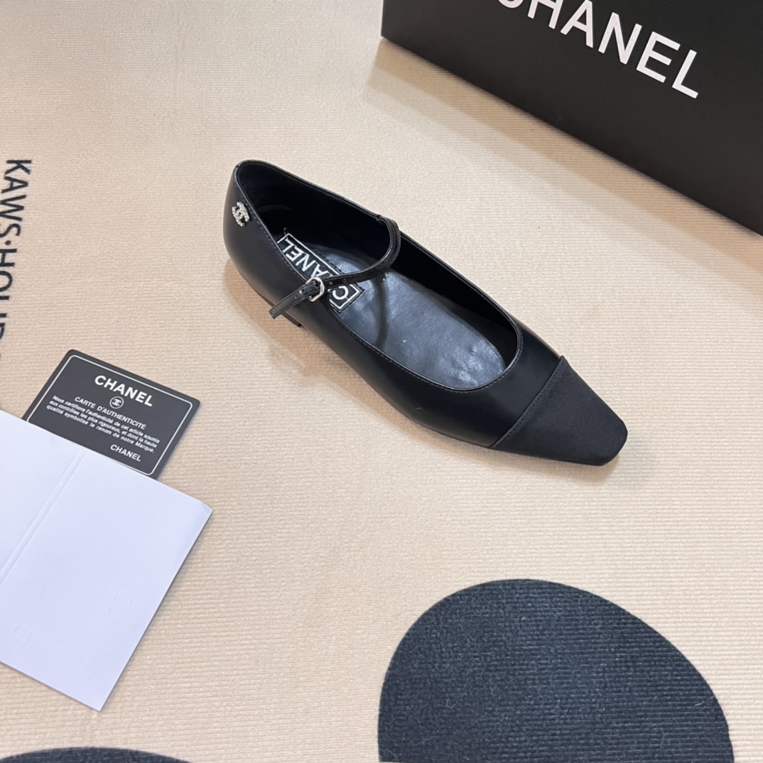 Chanel Square Toe Ballet Flats Black