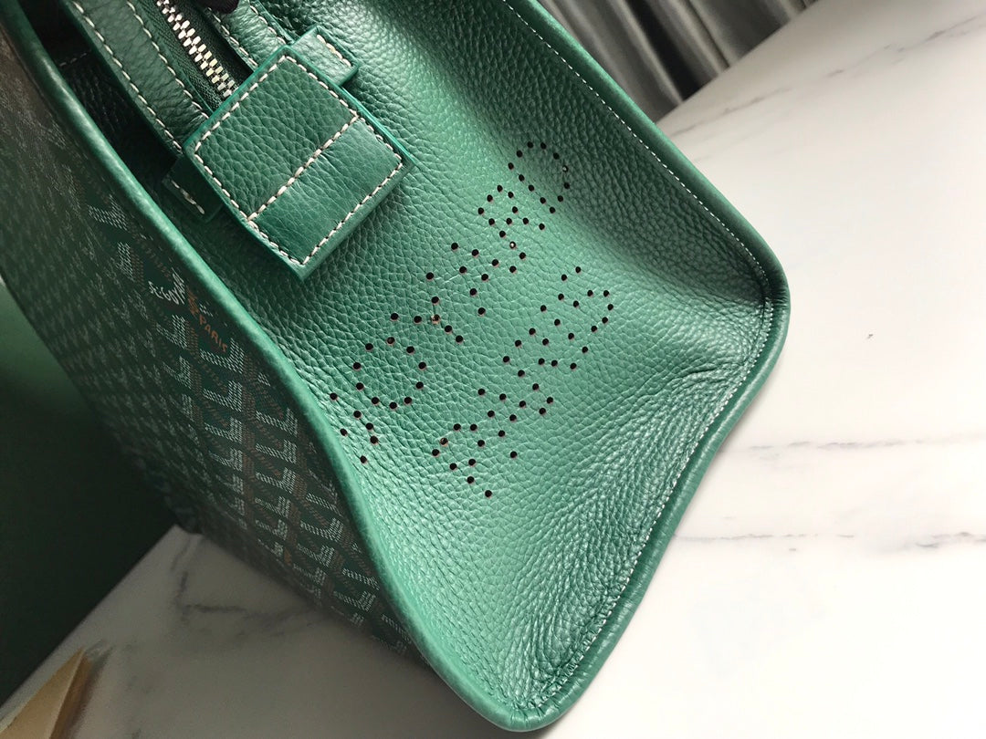 Goyard Hardy Pm Bag 40 Cm Green Goyardine Canvas And Taurillon Leather Trim