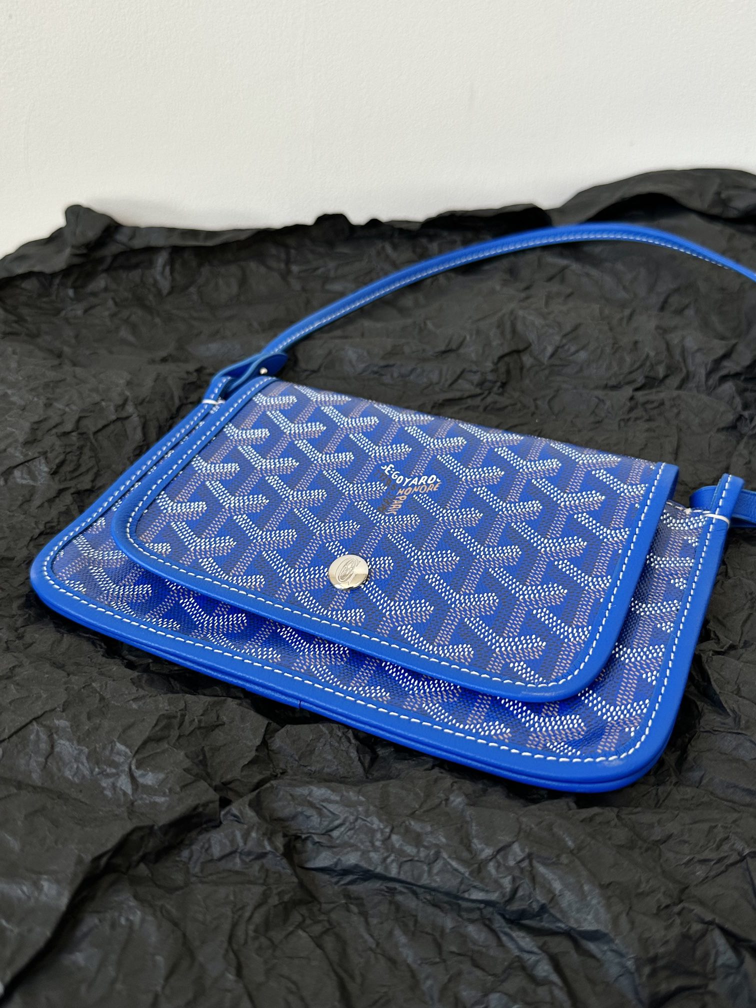 Goyard Plumet Pocket Wallet 20 Cm Sapphire Blue Goyardine Canvas And Lambskin Trim
