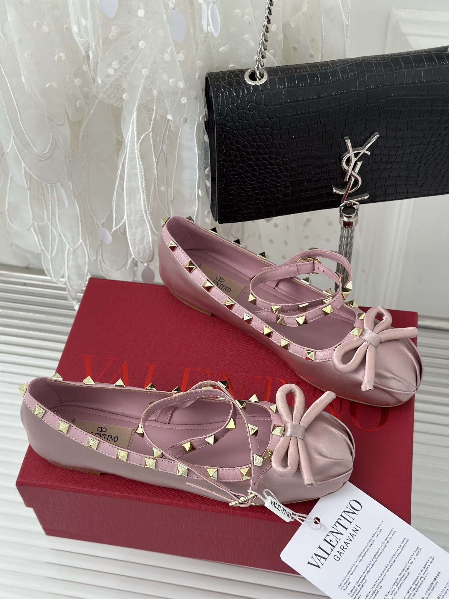 Valentino Garavani Rockstud Satin Ballerina Water Lilac 3W2S0Hb6Swh 6E0