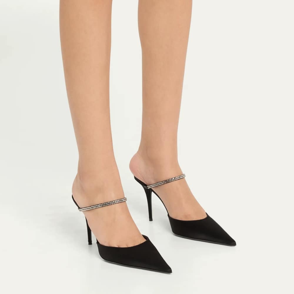 Saint Laurent Barbara Mules Satin And Rhinestones In Black 7997159Qn0A1021